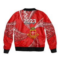 Personalised Tonga College Alete Sleeve Zip Bomber Jacket Class Of Year Kolisi Tonga Ngatu Pattern LT14 - Polynesian Pride