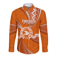 Personalised Tonga Tailulu College Long Sleeve Button Shirt Tongan Ngatu Pattern LT14 Unisex Orange - Polynesian Pride