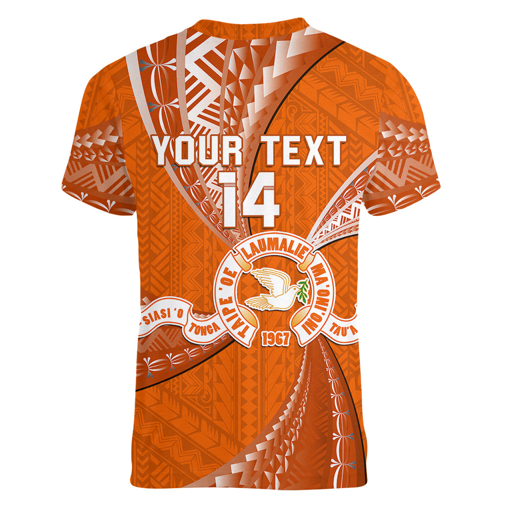 Personalised Tonga Tailulu College Women V Neck T Shirt Tongan Ngatu Pattern LT14 - Polynesian Pride