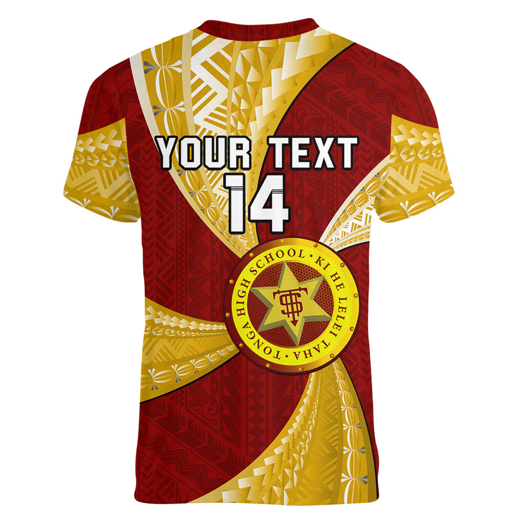 Personalised Tonga High School Women V Neck T Shirt Tongan Ngatu Pattern LT14 - Polynesian Pride