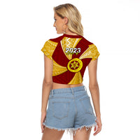 Personalised Tonga High School Raglan Cropped T Shirt Class Of Year Tongan Ngatu Pattern LT14 - Polynesian Pride