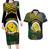 Personalised Malampa Day Couples Matching Long Sleeve Bodycon Dress and Hawaiian Shirt Vanuatu Provinces Polynesian Pattern