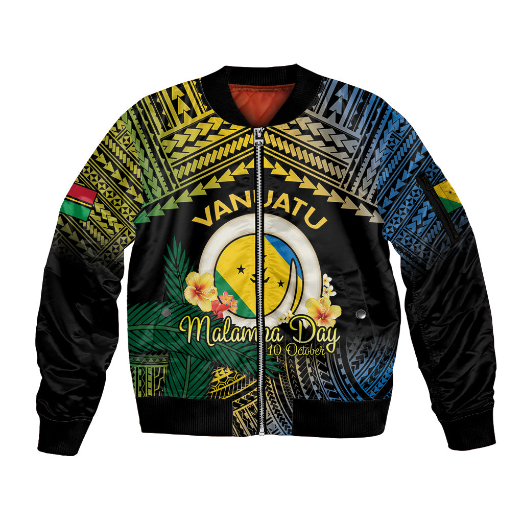 Personalised Malampa Day Sleeve Zip Bomber Jacket Vanuatu Provinces Polynesian Pattern