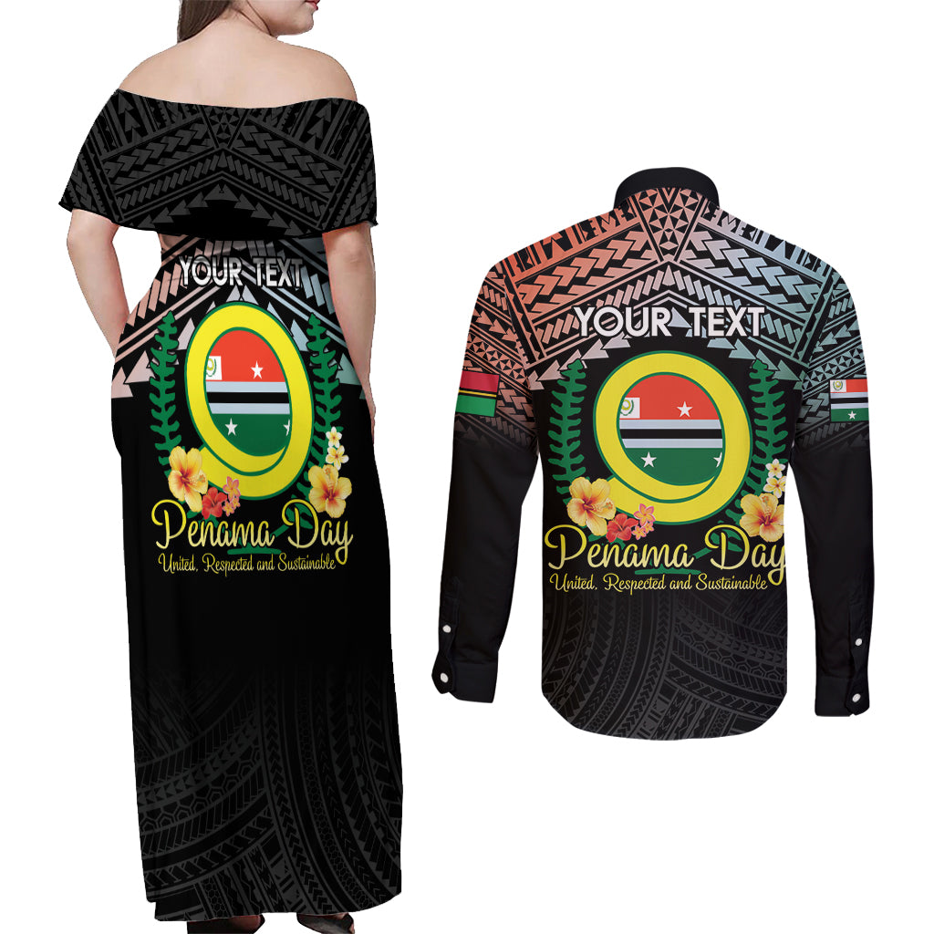 Personalised Penama Day Couples Matching Off Shoulder Maxi Dress and Long Sleeve Button Shirt Vanuatu Provinces Polynesian Pattern LT14 - Polynesian Pride