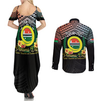 Personalised Penama Day Couples Matching Summer Maxi Dress and Long Sleeve Button Shirt Vanuatu Provinces Polynesian Pattern LT14 - Polynesian Pride