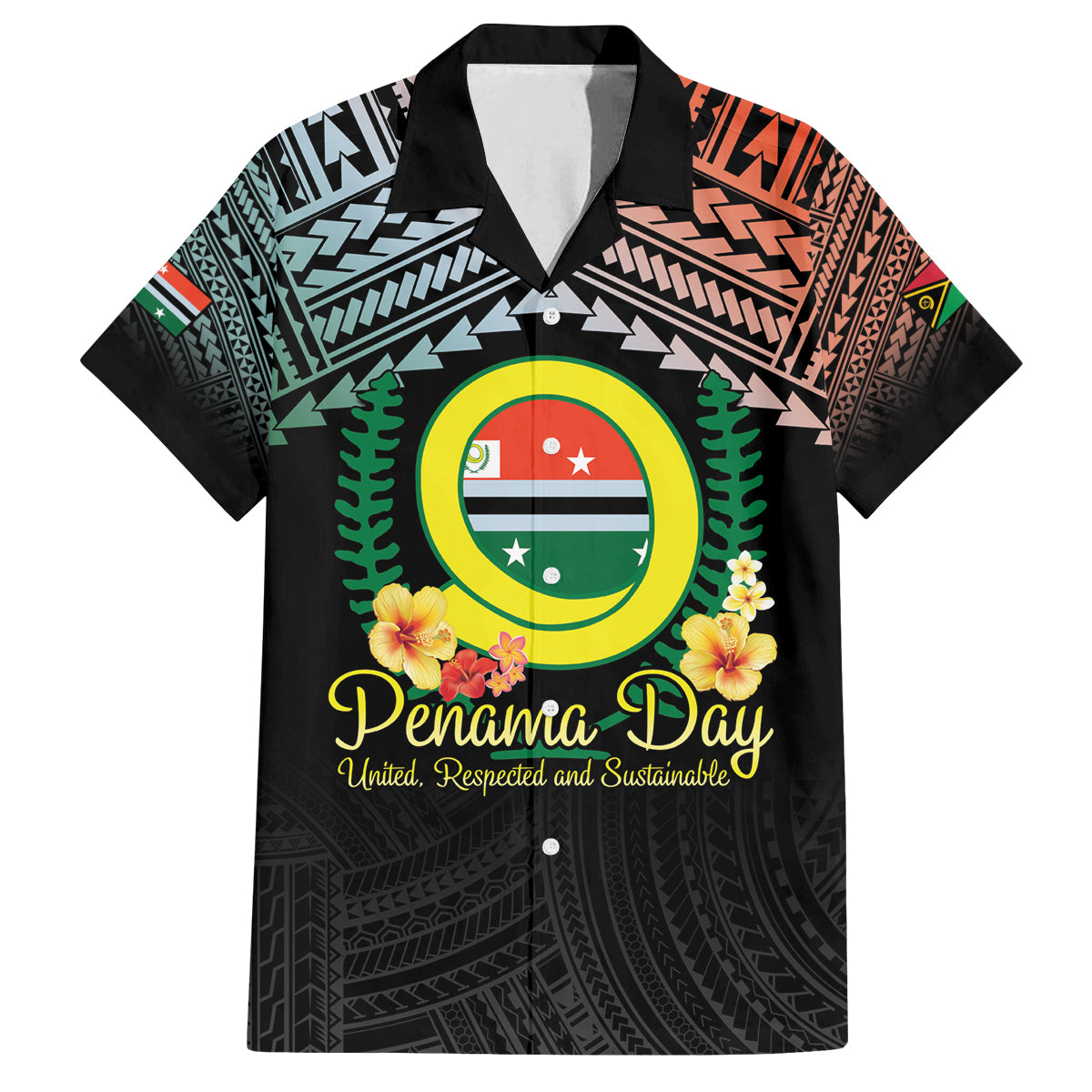 Personalised Penama Day Family Matching Puletasi and Hawaiian Shirt Vanuatu Provinces Polynesian Pattern