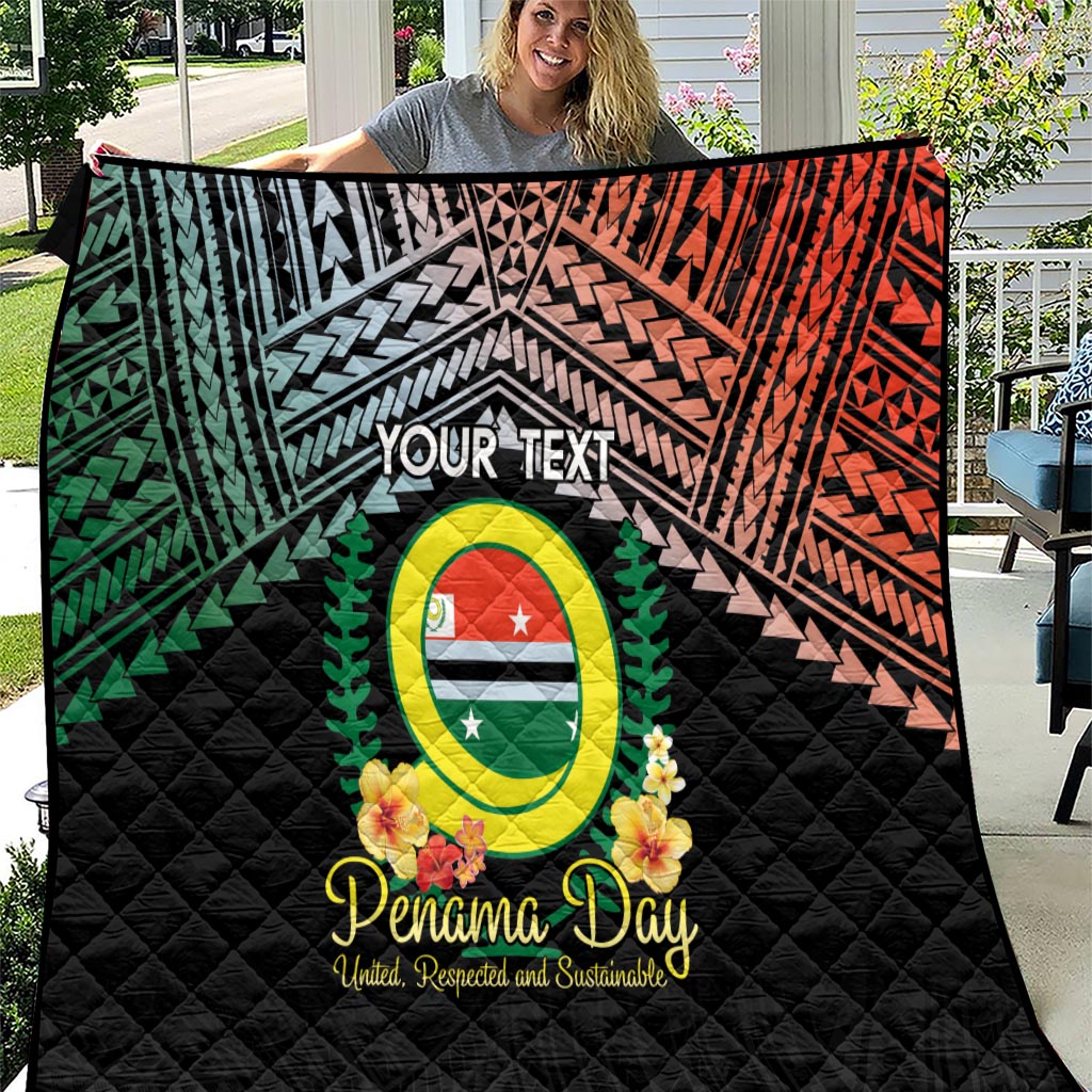 Personalised Penama Day Quilt Vanuatu Provinces Polynesian Pattern LT14 Black - Polynesian Pride