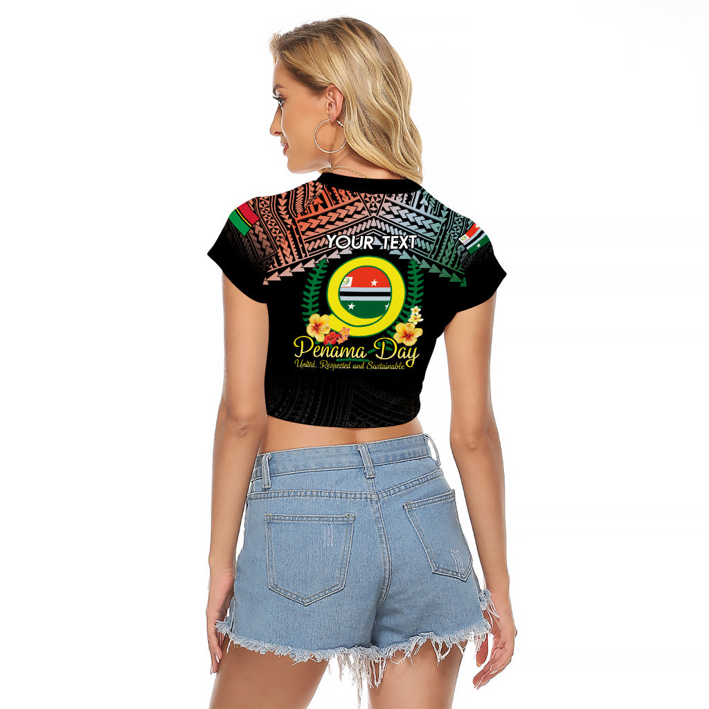 Personalised Penama Day Raglan Cropped T Shirt Vanuatu Provinces Polynesian Pattern