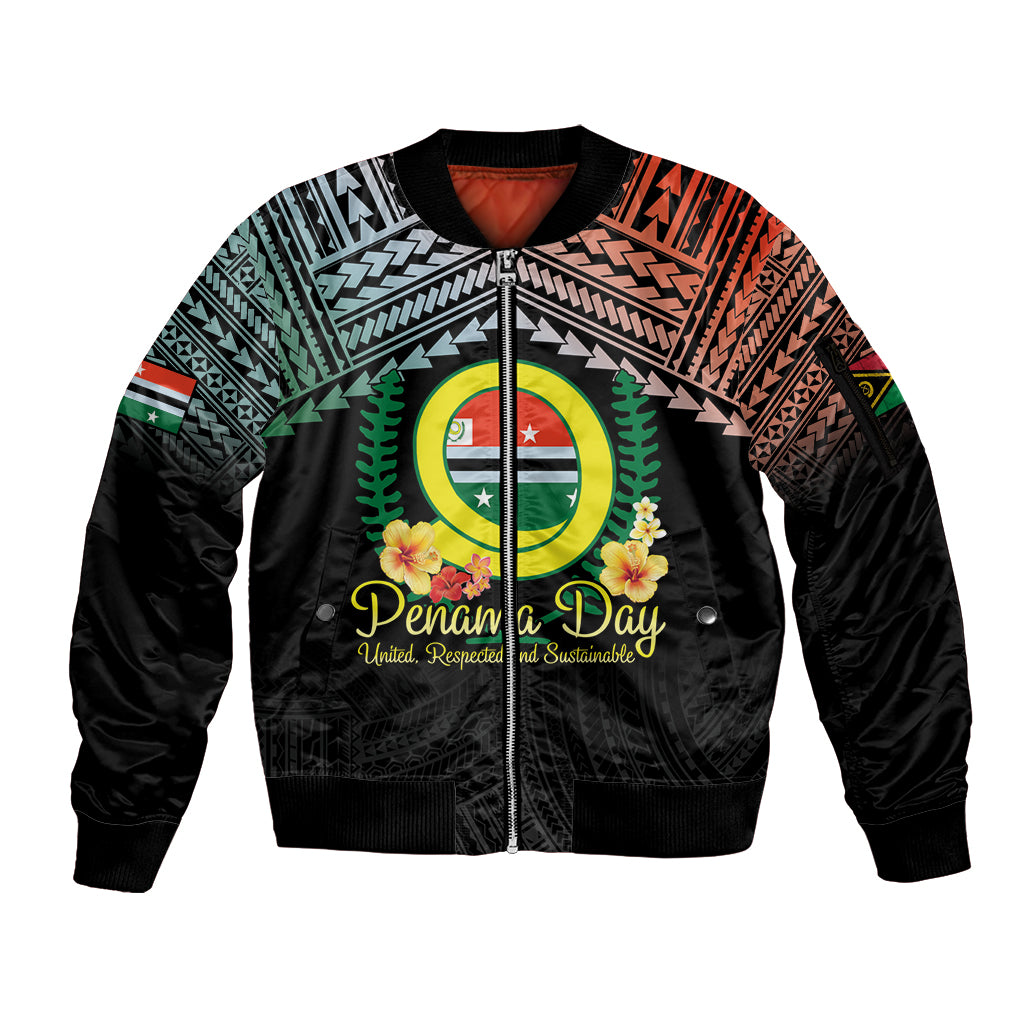 Personalised Penama Day Sleeve Zip Bomber Jacket Vanuatu Provinces Polynesian Pattern