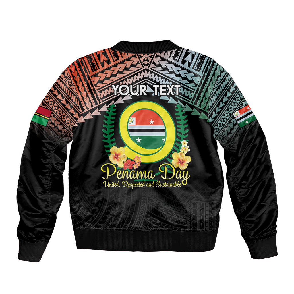 Personalised Penama Day Sleeve Zip Bomber Jacket Vanuatu Provinces Polynesian Pattern