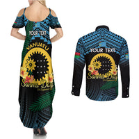 Personalised Sanma Day Couples Matching Summer Maxi Dress and Long Sleeve Button Shirt Vanuatu Provinces Polynesian Pattern LT14 - Polynesian Pride