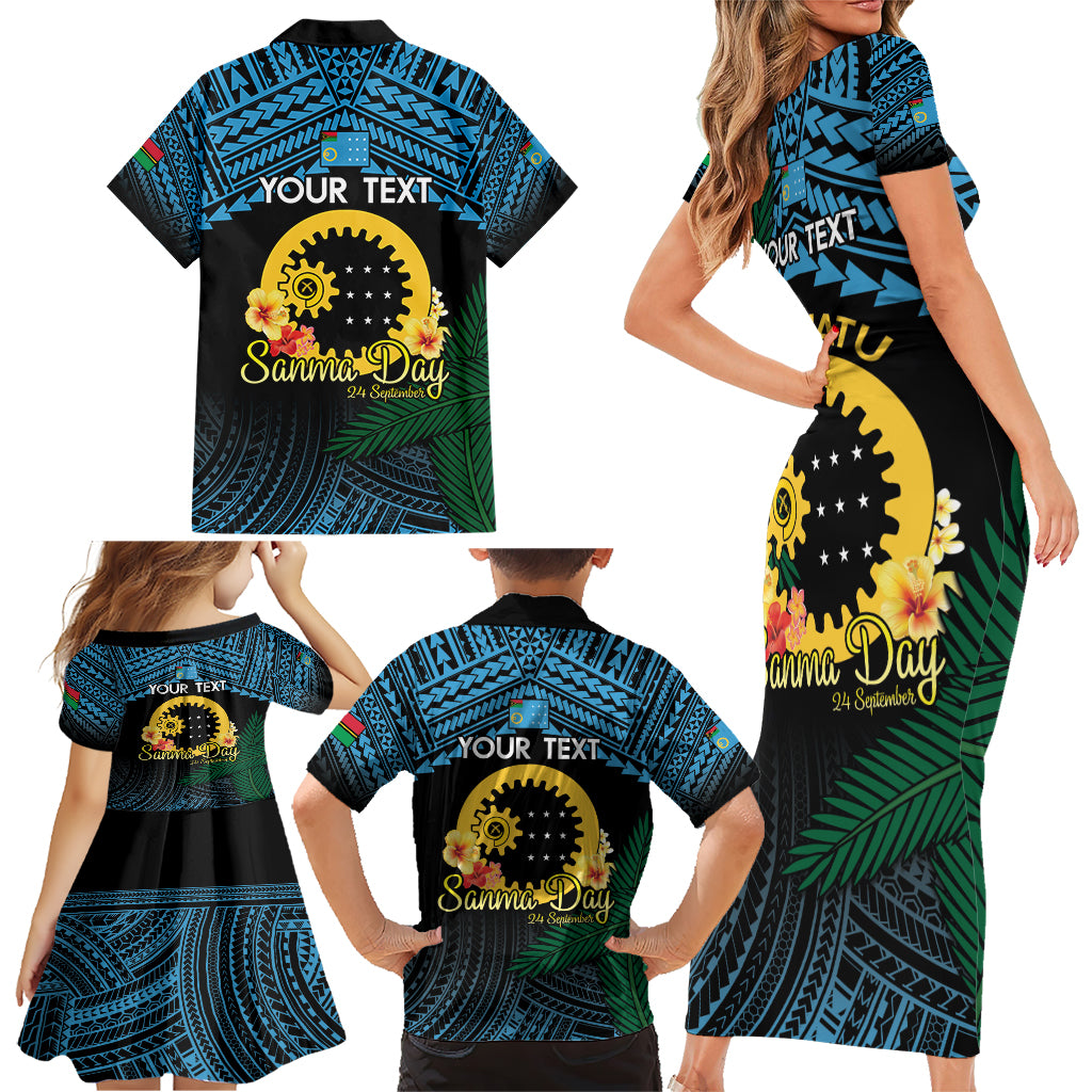 Personalised Sanma Day Family Matching Short Sleeve Bodycon Dress and Hawaiian Shirt Vanuatu Provinces Polynesian Pattern