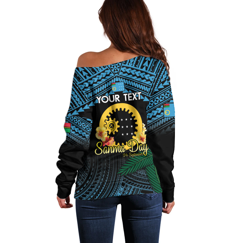 Personalised Sanma Day Off Shoulder Sweater Vanuatu Provinces Polynesian Pattern