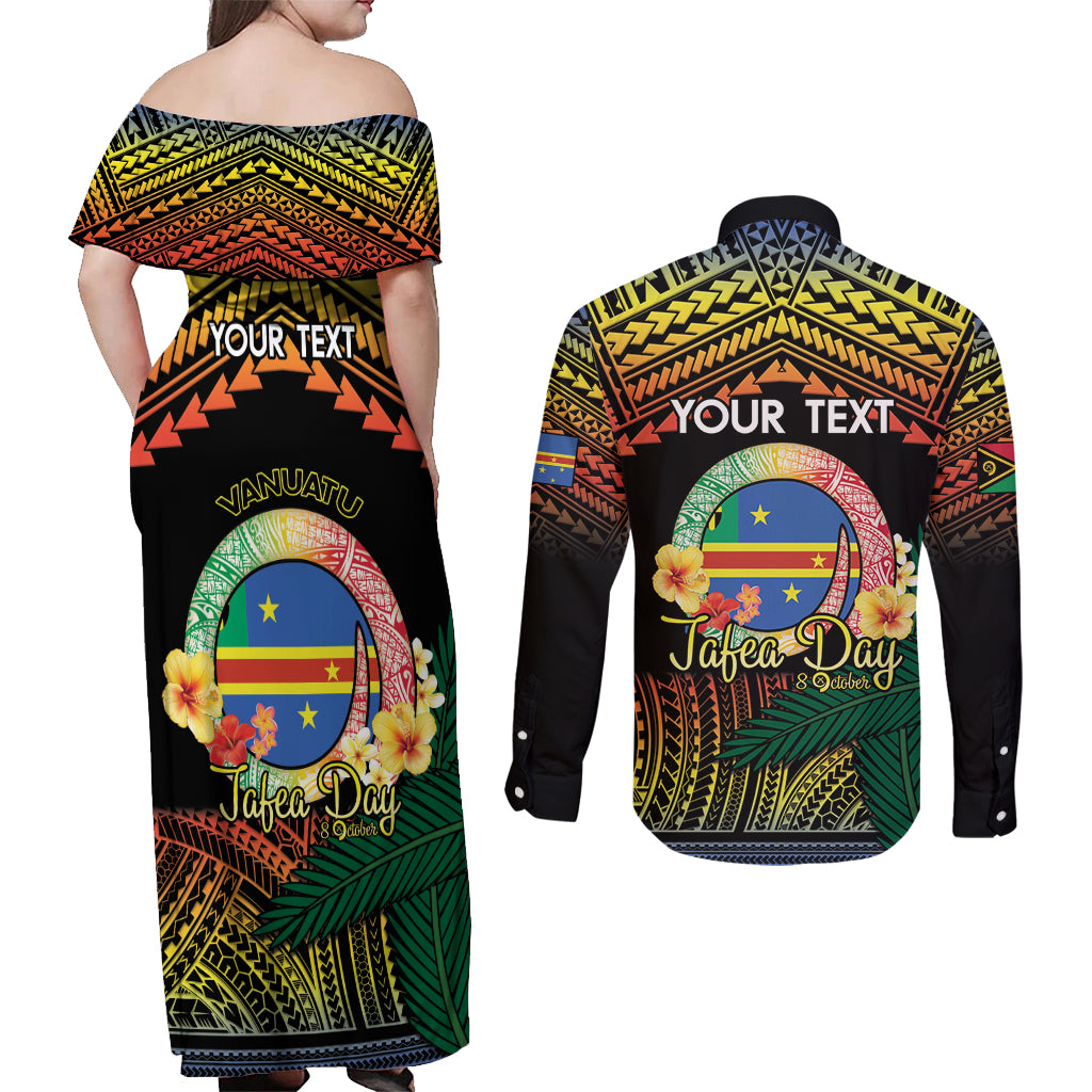 Personalised Tafea Day Couples Matching Off Shoulder Maxi Dress and Long Sleeve Button Shirt Vanuatu Provinces Polynesian Pattern LT14 - Polynesian Pride