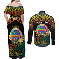 Personalised Tafea Day Couples Matching Off Shoulder Maxi Dress and Long Sleeve Button Shirt Vanuatu Provinces Polynesian Pattern LT14 - Polynesian Pride