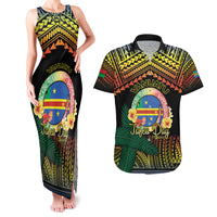Personalised Tafea Day Couples Matching Tank Maxi Dress and Hawaiian Shirt Vanuatu Provinces Polynesian Pattern LT14 Black - Polynesian Pride