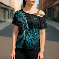 Personalised New Zealand Darts Cross Shoulder Shirt Happiness Is A Tight Threesome Maori Paua Shell - Polynesian Pride