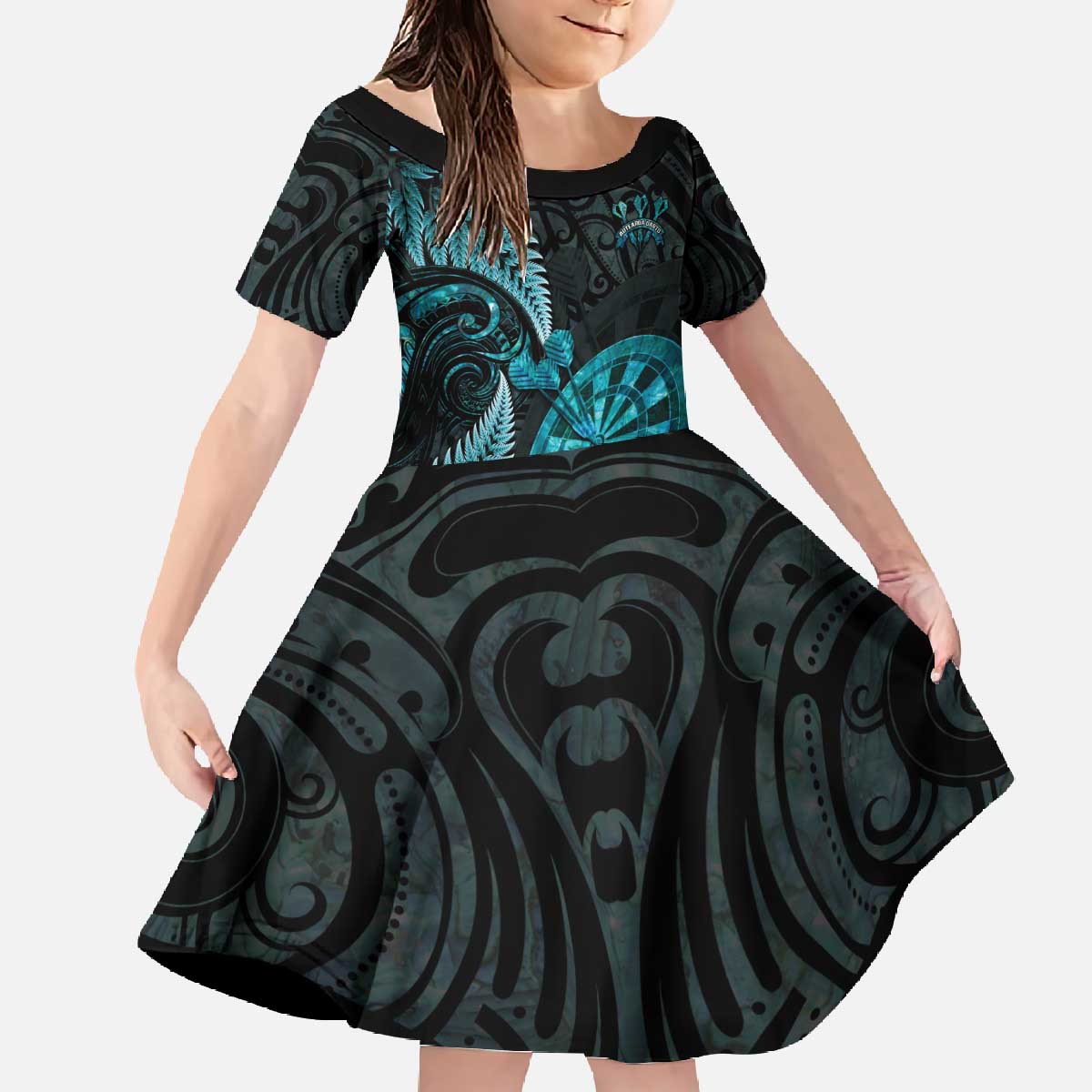 Personalised New Zealand Darts Family Matching Off The Shoulder Long Sleeve Dress and Hawaiian Shirt Happiness Is A Tight Threesome Maori Paua Shell