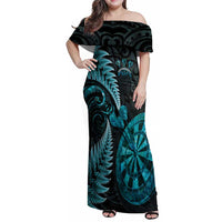 Personalised New Zealand Darts Family Matching Off Shoulder Maxi Dress and Hawaiian Shirt Happiness Is A Tight Threesome Maori Paua Shell