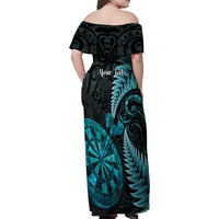 Personalised New Zealand Darts Family Matching Off Shoulder Maxi Dress and Hawaiian Shirt Happiness Is A Tight Threesome Maori Paua Shell