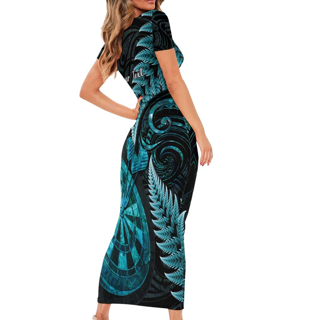 Personalised New Zealand Darts Family Matching Short Sleeve Bodycon Dress and Hawaiian Shirt Happiness Is A Tight Threesome Maori Paua Shell