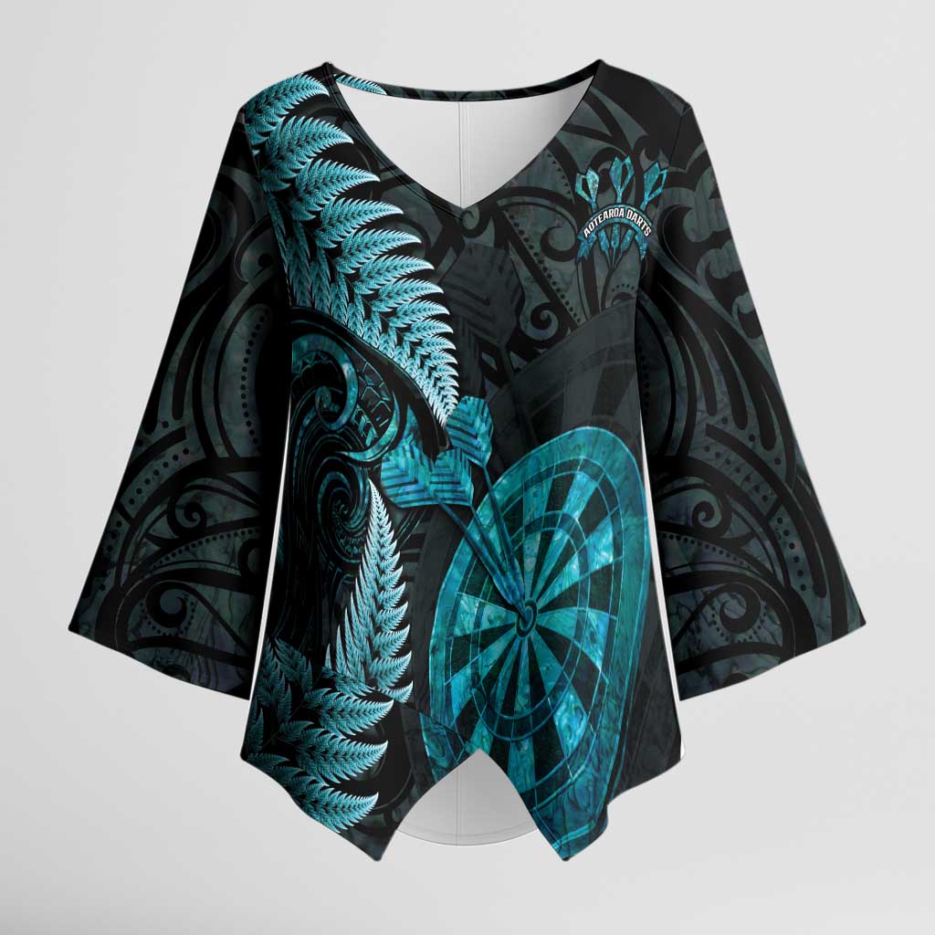 Personalised New Zealand Darts Kimono Sleeve Blouse Happiness Is A Tight Threesome Maori Paua Shell - Polynesian Pride