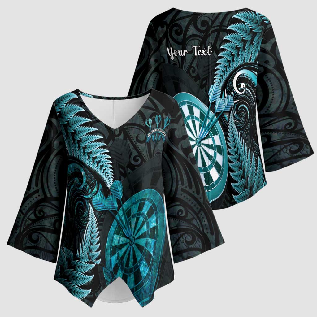 Personalised New Zealand Darts Kimono Sleeve Blouse Happiness Is A Tight Threesome Maori Paua Shell - Polynesian Pride
