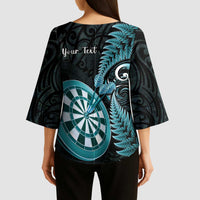 Personalised New Zealand Darts Kimono Sleeve Blouse Happiness Is A Tight Threesome Maori Paua Shell - Polynesian Pride