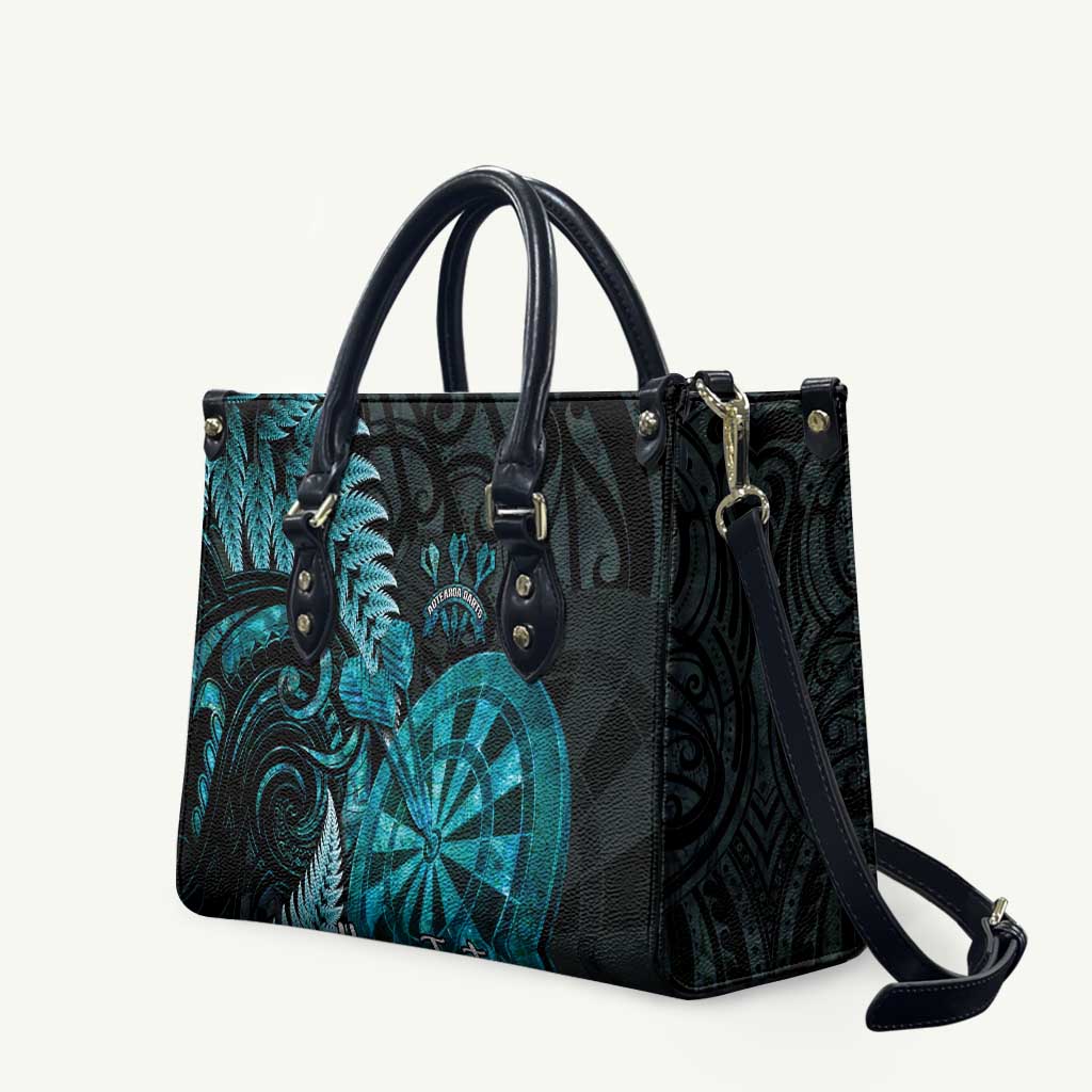 Personalised New Zealand Darts Leather Bag Happiness Is A Tight Threesome Maori Paua Shell - Polynesian Pride