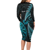 Personalised New Zealand Darts Long Sleeve Bodycon Dress Happiness Is A Tight Threesome Maori Paua Shell
