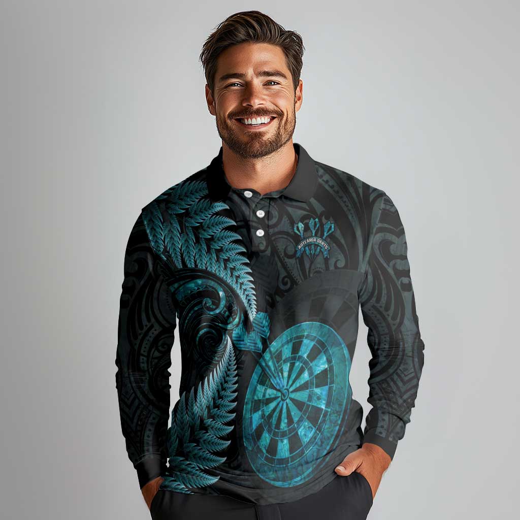 Personalised New Zealand Darts Long Sleeve Polo Shirt Happiness Is A Tight Threesome Maori Paua Shell