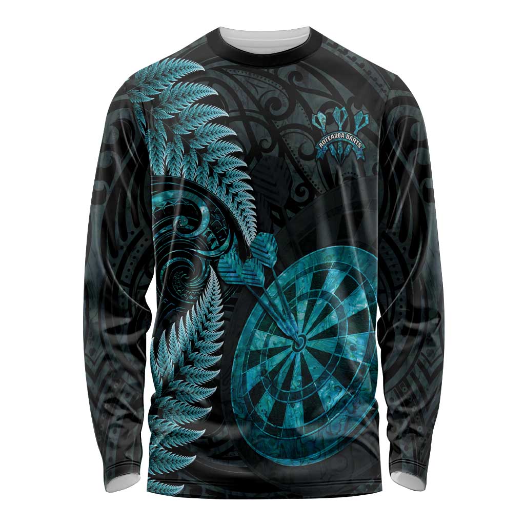 Personalised New Zealand Darts Long Sleeve Shirt Happiness Is A Tight Threesome Maori Paua Shell