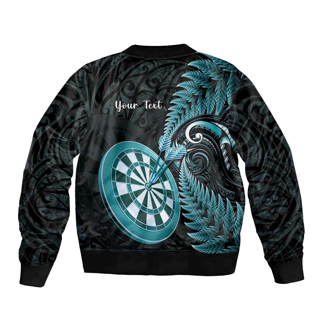 Personalised New Zealand Darts Sleeve Zip Bomber Jacket Happiness Is A Tight Threesome Maori Paua Shell