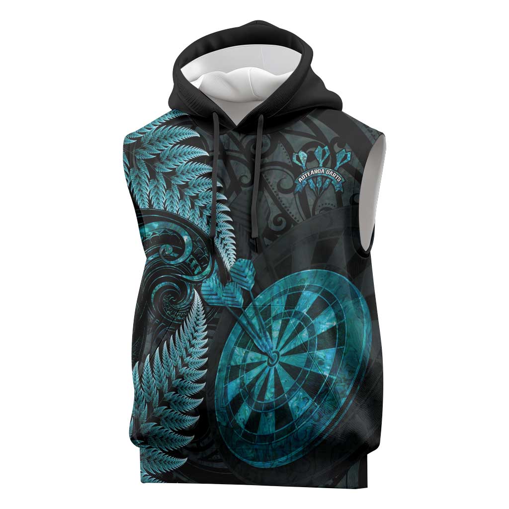 Personalised New Zealand Darts Sleeveless Hoodie Happiness Is A Tight Threesome Maori Paua Shell - Polynesian Pride