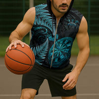 Personalised New Zealand Darts Sleeveless Zip Hoodie Happiness Is A Tight Threesome Maori Paua Shell - Polynesian Pride