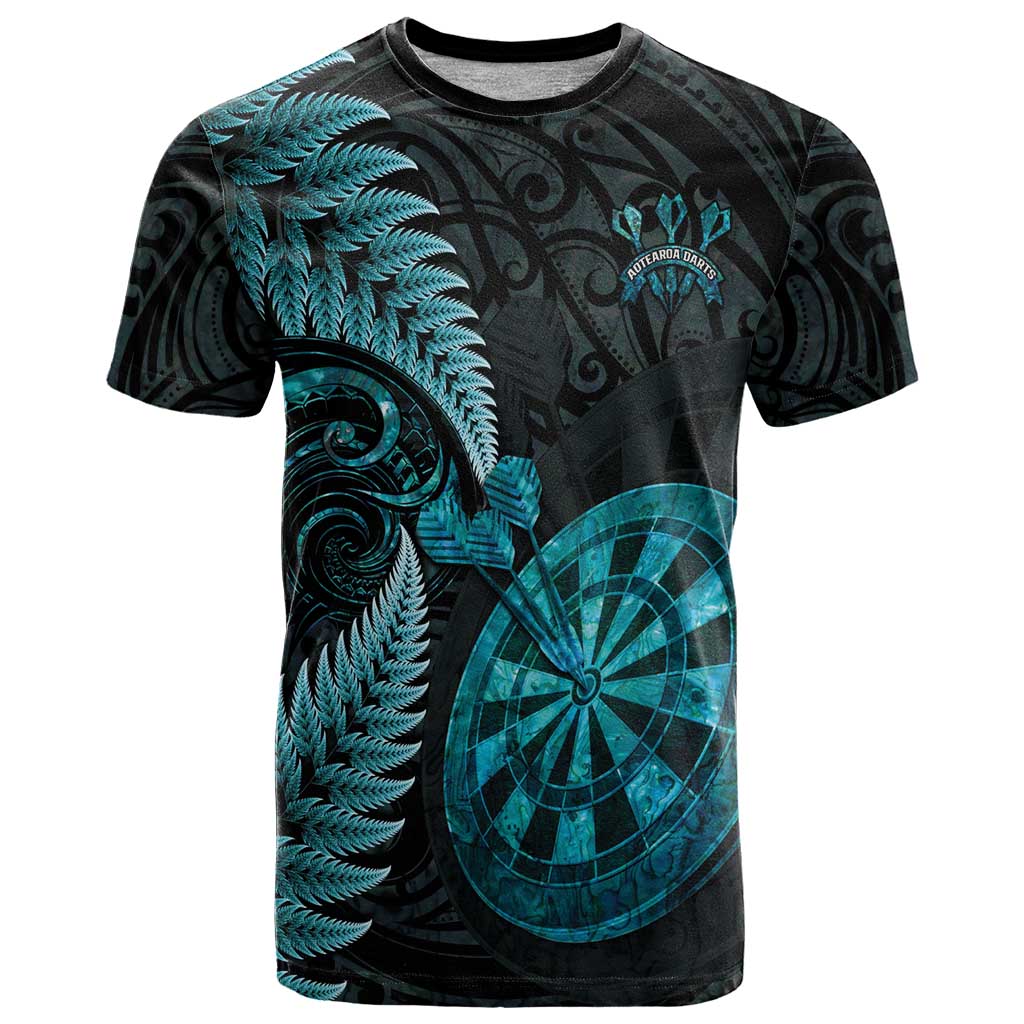 Personalised New Zealand Darts T Shirt Happiness Is A Tight Threesome Maori Paua Shell