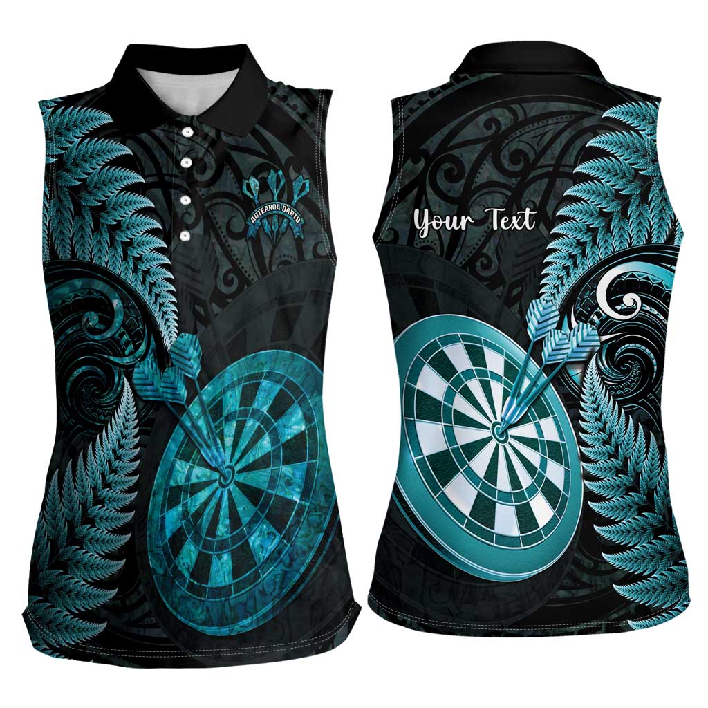 Personalised New Zealand Darts Women Sleeveless Polo Shirt Happiness Is A Tight Threesome Maori Paua Shell