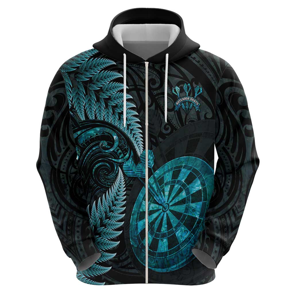 Personalised New Zealand Darts Zip Hoodie Happiness Is A Tight Threesome Maori Paua Shell