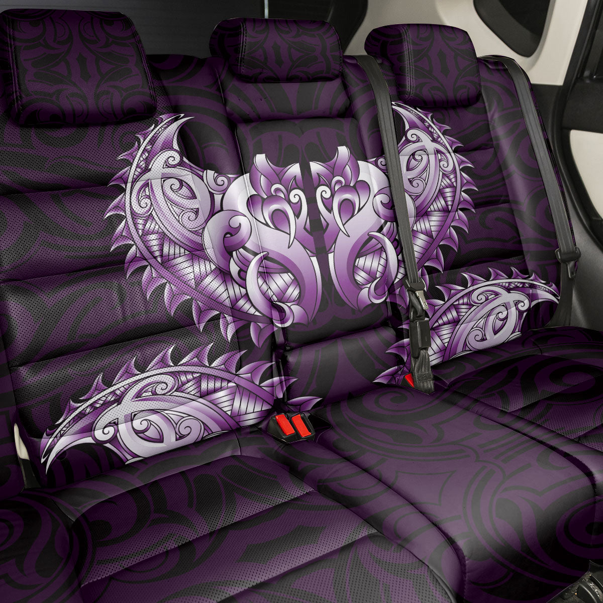 New Zealand Ta Moko Back Car Seat Cover Aotearoa Maori Chest Tattoo Purple LT14 - Polynesian Pride