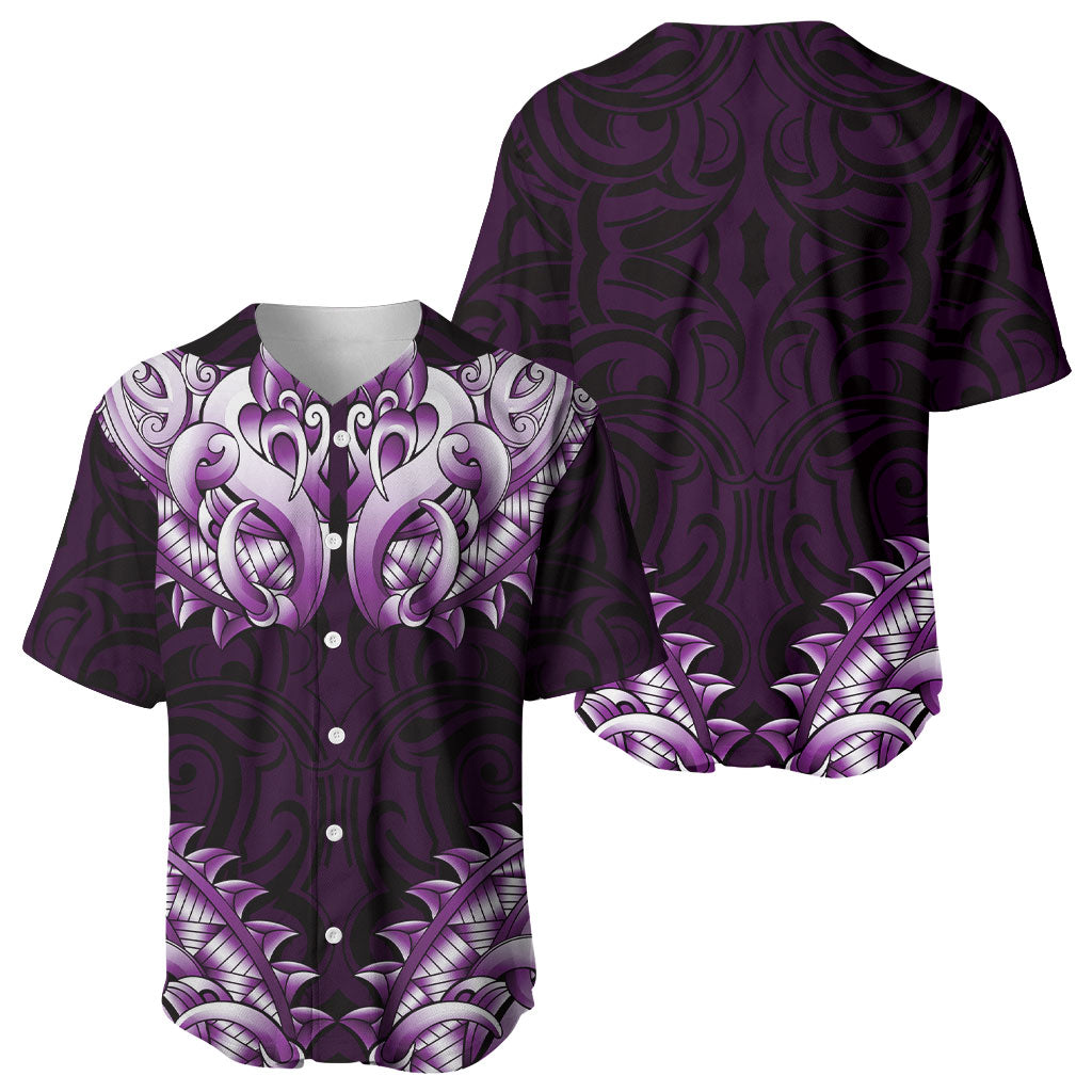New Zealand Ta Moko Baseball Jersey Aotearoa Maori Chest Tattoo Purple LT14 - Polynesian Pride
