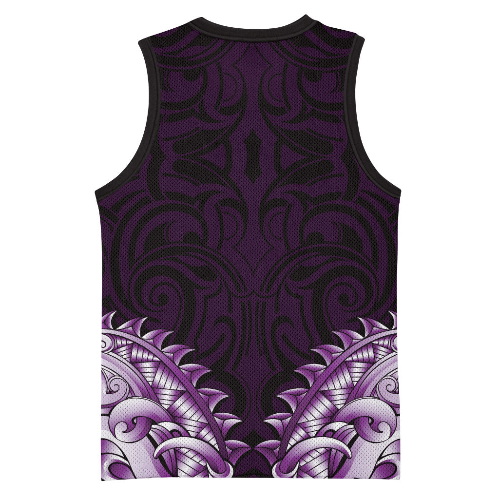 New Zealand Ta Moko Basketball Jersey Aotearoa Maori Chest Tattoo Purple LT14 - Polynesian Pride