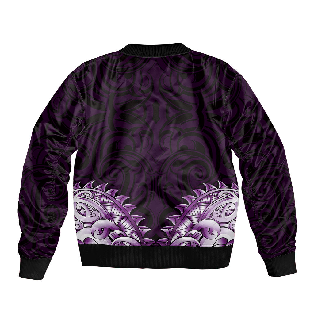 New Zealand Ta Moko Bomber Jacket Aotearoa Maori Chest Tattoo Purple LT14 - Polynesian Pride