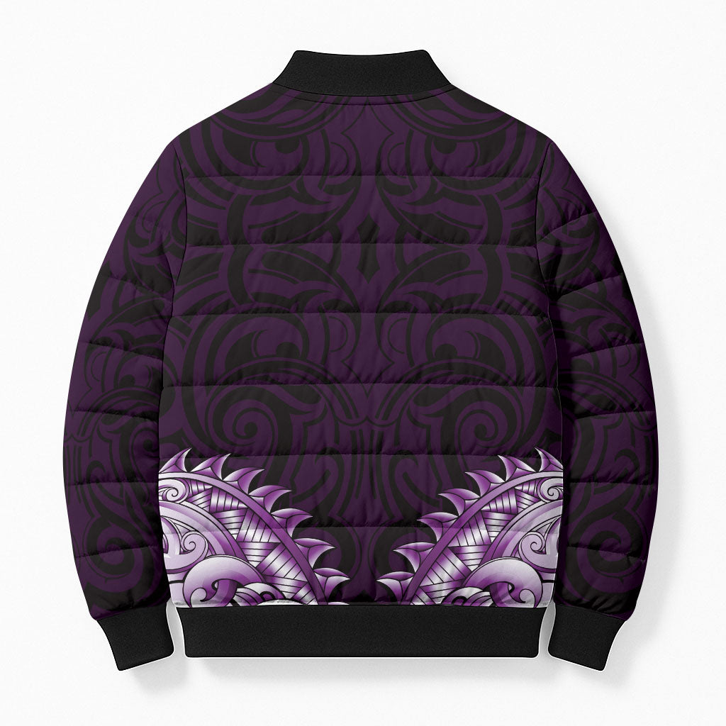 New Zealand Ta Moko Bomber Puffer Jacket Aotearoa Maori Chest Tattoo Purple LT14 - Polynesian Pride