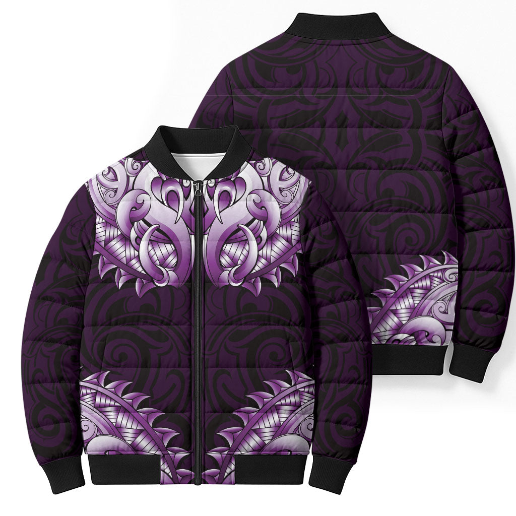 New Zealand Ta Moko Bomber Puffer Jacket Aotearoa Maori Chest Tattoo Purple LT14 - Polynesian Pride