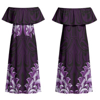 New Zealand Ta Moko Couples Matching Off Shoulder Maxi Dress and Hawaiian Shirt Aotearoa Maori Chest Tattoo Purple LT14 - Polynesian Pride