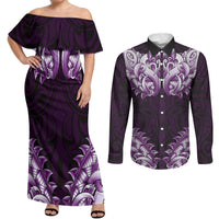 New Zealand Ta Moko Couples Matching Off Shoulder Maxi Dress and Long Sleeve Button Shirt Aotearoa Maori Chest Tattoo Purple LT14 Purple - Polynesian Pride