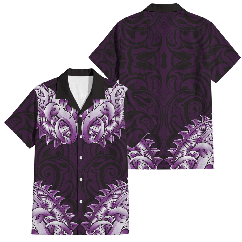 New Zealand Ta Moko Family Matching Tank Maxi Dress and Hawaiian Shirt Aotearoa Maori Chest Tattoo Purple LT14 Dad's Shirt - Short Sleeve Purple - Polynesian Pride