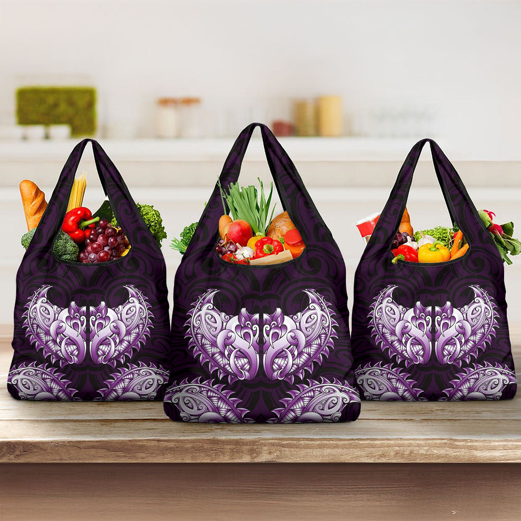 New Zealand Ta Moko Grocery Bag Aotearoa Maori Chest Tattoo Purple LT14 3-pack One Size Purple - Polynesian Pride