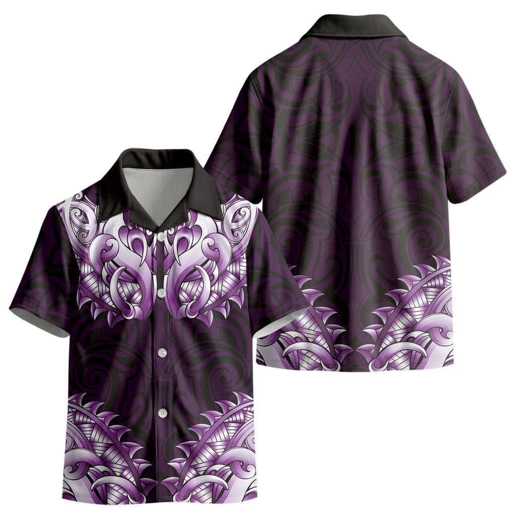 New Zealand Ta Moko Kid Hawaiian Shirt Aotearoa Maori Chest Tattoo Purple LT14 - Polynesian Pride