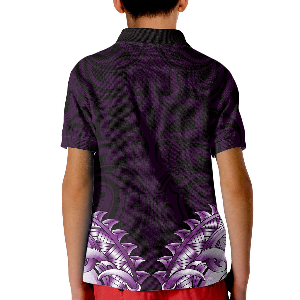 New Zealand Ta Moko Kid Polo Shirt Aotearoa Maori Chest Tattoo Purple LT14 - Polynesian Pride